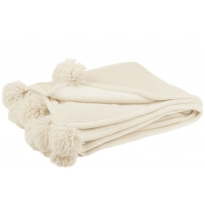 Plaid Pompom Polyester Beige Plaid Pompom Polyester Beige