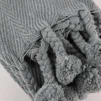 Plaid pompons blauw/ grijs